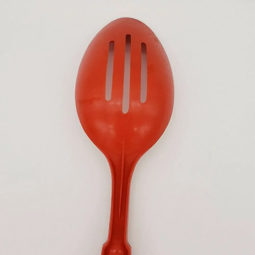 Vtg Ekco Slotted Spoon Red Plastic Kitchen Utensil USA Retro Classic Mid Century